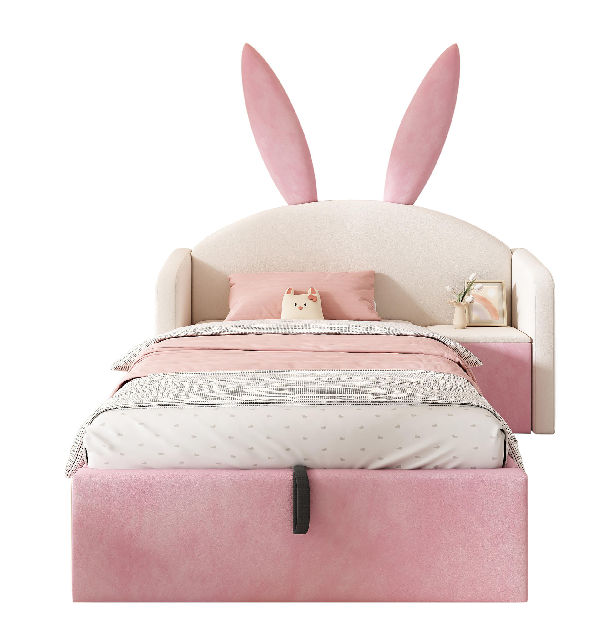 KINDERBETT mit Stauraum 90/200 cm mit hydraulischem Stauraum und Nachttisch, ohne Matratze - Pink, Textil (90/200cm) - MIVRAY
