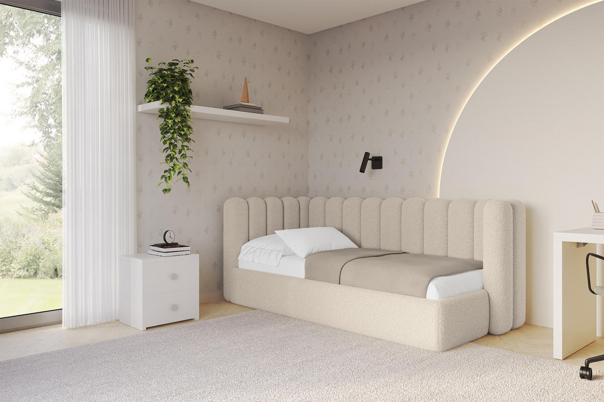 EINZELLBETT Jugendbett mit Bettkasten und Matratze H3/H4, Rechts - HUGY 100x200 Dunkelbeige - Taupe, Holzwerkstoff/Textil (100/200cm) - ALTDECOR
