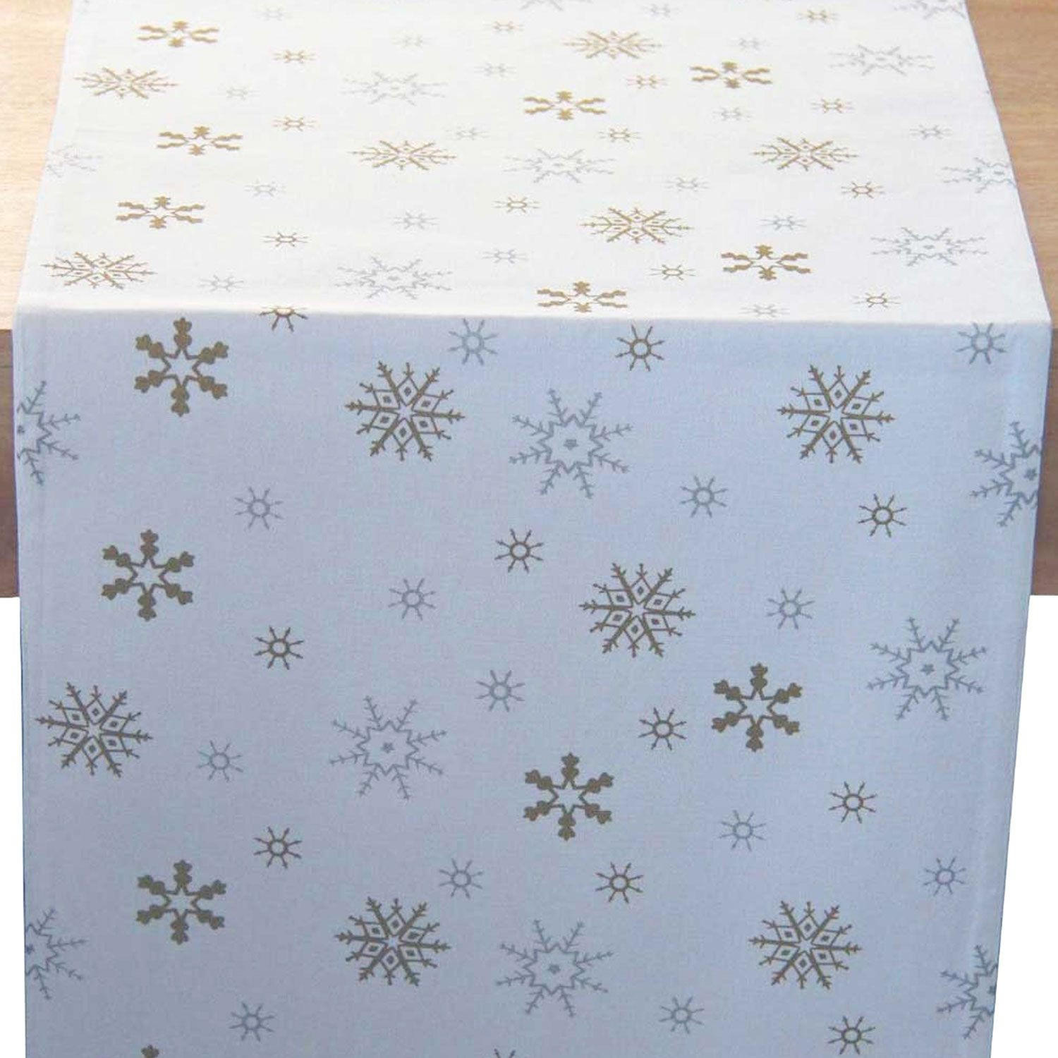 TISCHLÄUFER Weihnachten 44/178 cm, weiß mit Schneeflocken - Weiß, Textil (44/178cm) - Homescapes