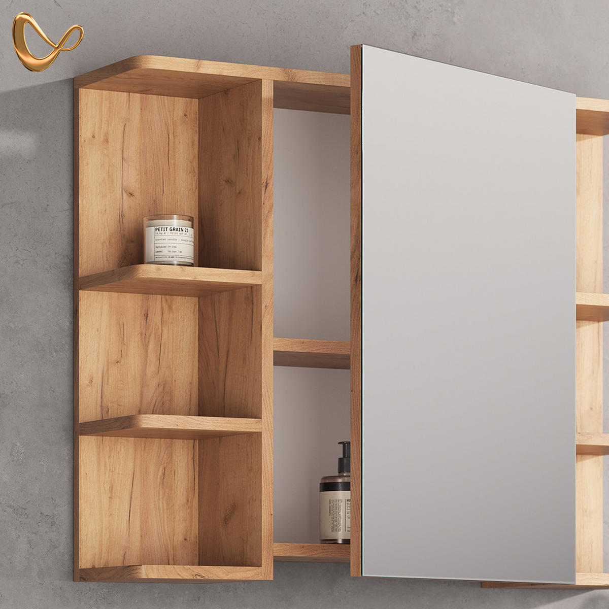 BADSPIEGELSCHRANK Fucino Eiche 79.6 x 64 cm - Eichefarben/Sonoma Eiche, Holzwerkstoff (79.6/64/21.2cm) - Livinity®