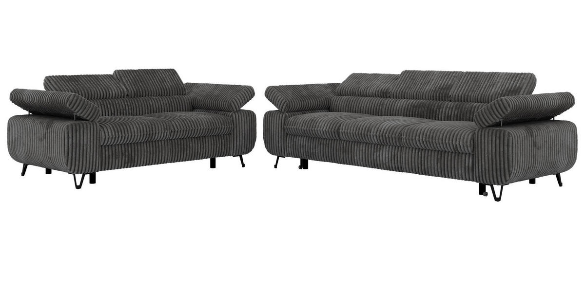 SEDACÍ SOUPRAVA PETERS 2+3 - Šedá Manšestr - šedá/černá, kov/textil (262/76/99cm) - MKS