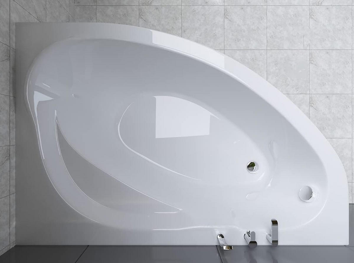 BADEWANNE Eckwanne MAREA 160/100 Rechts mit Styro Ablauf Füße - Weiß, Kunststoff (100/57.5/160cm) - bad land