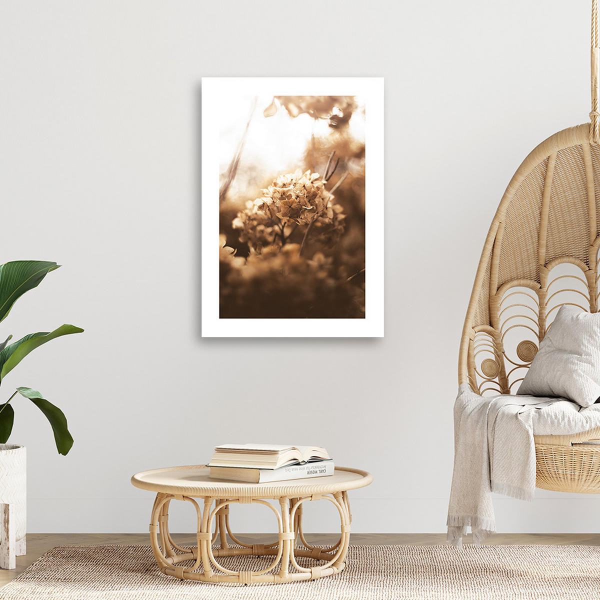 WANDBILD verwelkte hortensie bei sonnenuntergang - Beige, Textil (40/60cm) - Feeby