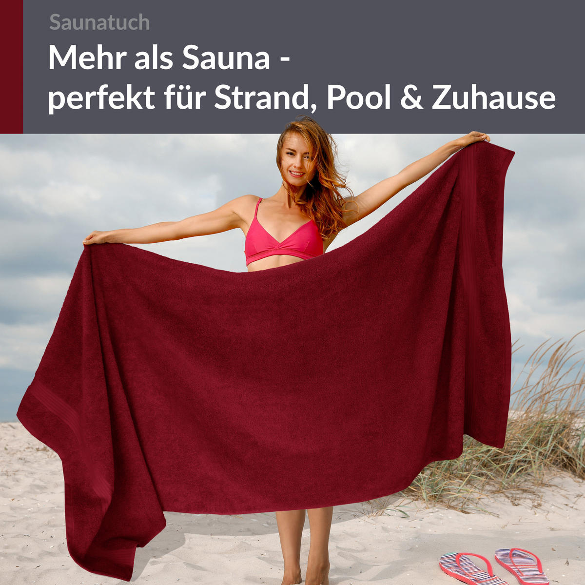 BADETUCH Linz Rubinrot 100x200 cm - Bordeaux, Textil (100/200cm) - Lashuma