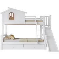 ETAGENBETT aus Kiefernholz und MDF Weiß mit Rutsche, Schubladen und 90x200/120x200 cm - Weiß, Holzwerkstoff (90/200cm) - IVMEU