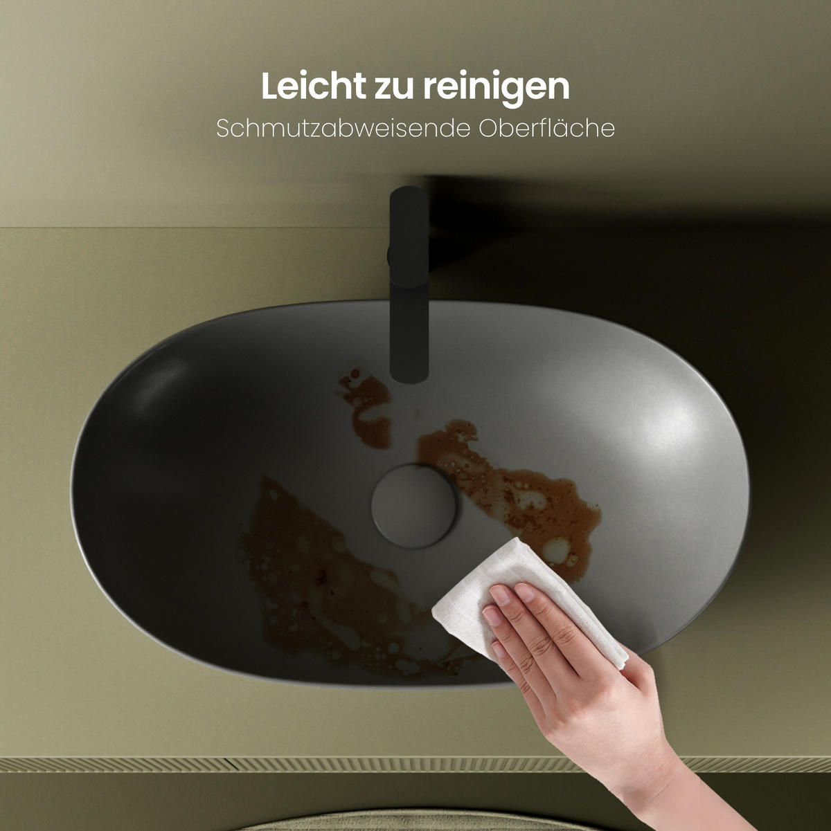 WASCHBECKEN Oval Keramik Mattgrau 61.5 /36/15.5 cm - Grau, Keramik (36/15.5/61.5cm) - EMKE