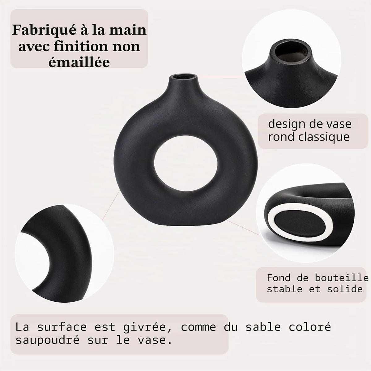 VASE 13 x 1.5 x 14 cm Keramik - Schwarz, Kunststoff (14cm) - LIBRATON