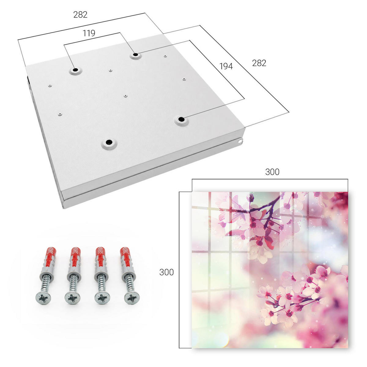 SCHLÜSSELBOX Weiß 30x30 cm – Türöffnung nach rechts - Blumenzauber - Pink, Metall (30/30/5cm) - TULUP