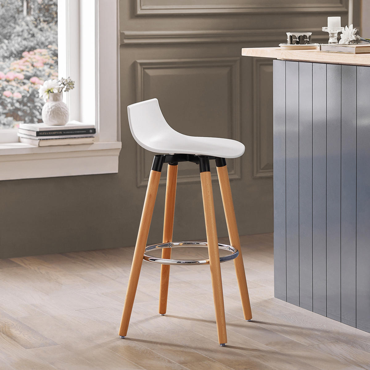 BARHOCKER Buche Weiß - Weiß/Braun, Holzwerkstoff/Kunststoff (40/84/41cm) - SoBuy