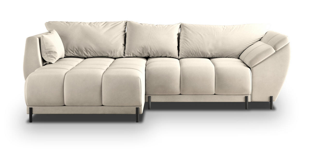ECKSOFA VESTANO L-S Creme Velours-Stoff mit Schlaffunktion - Creme, Holz (287/182cm) - MASSENO