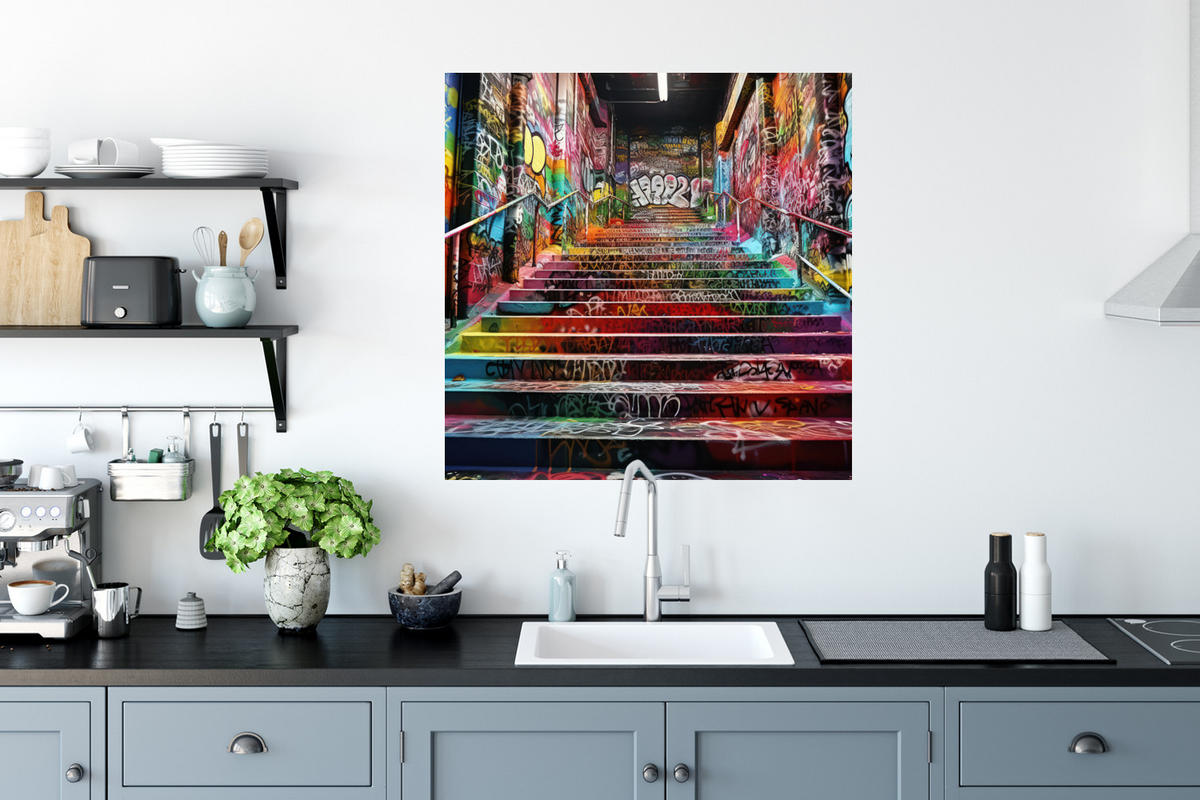 WANDTATTOO Treppe - Graffiti - Farben - Kunst 50x50 cm - Multicolor, Kunststoff (50/50/0.1cm) - MuchoWow