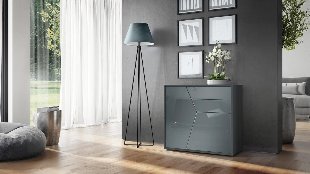 KOMMODE Benny Fronten in Grau Hochglanz - Grau, Holzwerkstoff (79/74/36cm) - Vladon