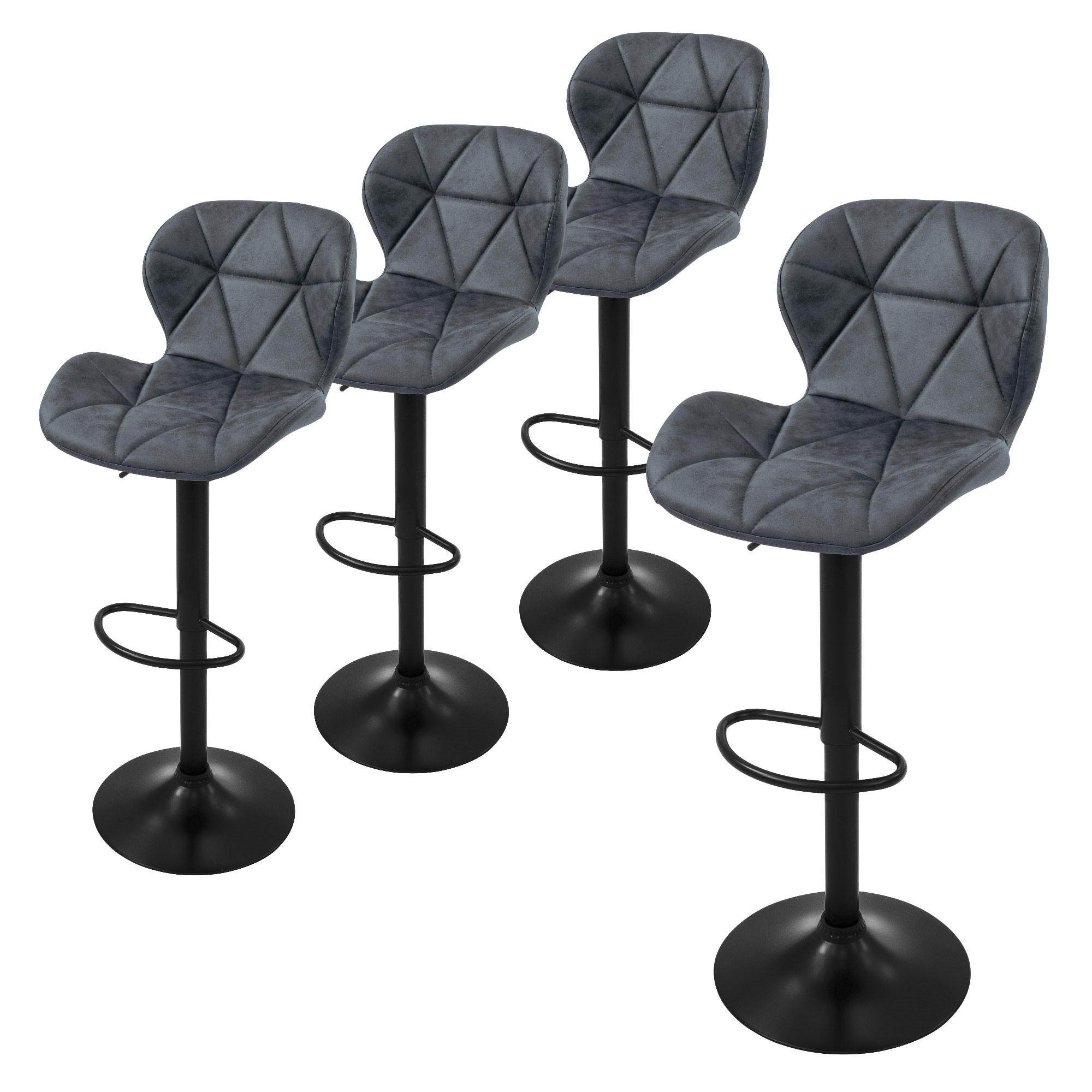 BARHOCKER 4er Set Kunstleder anthrazit - Anthrazit, Metall (47/110/41cm) - ML-DESIGN