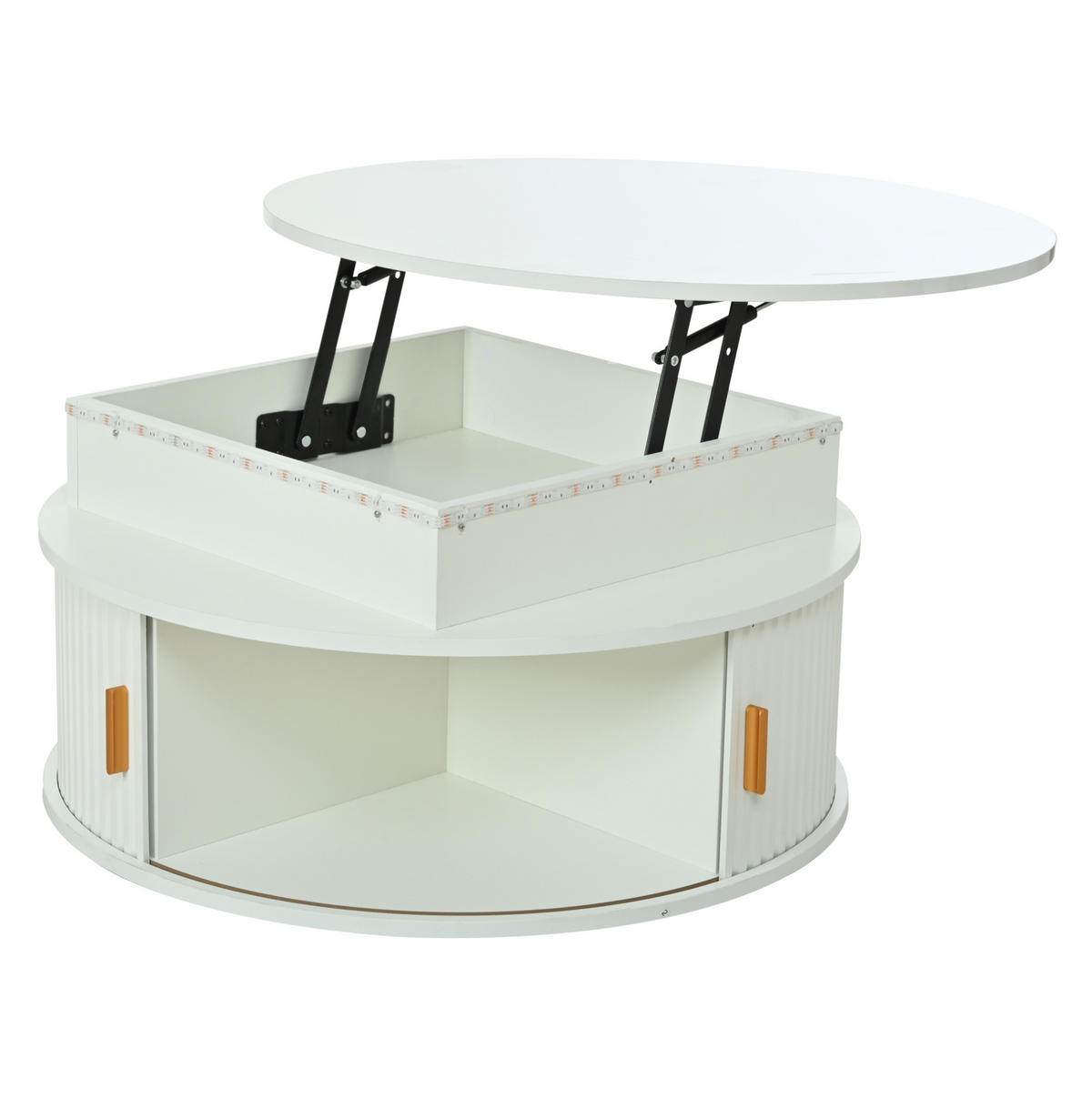 COUCHTISCH 75/75/52 cm höhenverstellbar mit LED-Beleuchtung, Rollladentüren und Stauraum aus MDF, Weiß - Weiß, Holzwerkstoff (75/75/52cm) - Redom