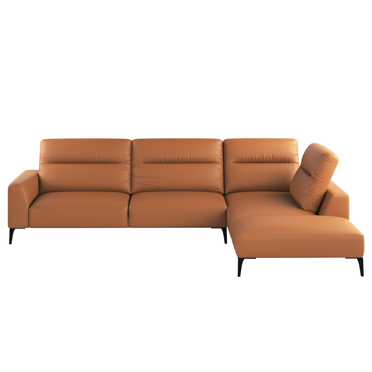 ECKSOFA mit Ottomane - Cognac/Schwarz, Leder/Metall (325/238cm) - home24