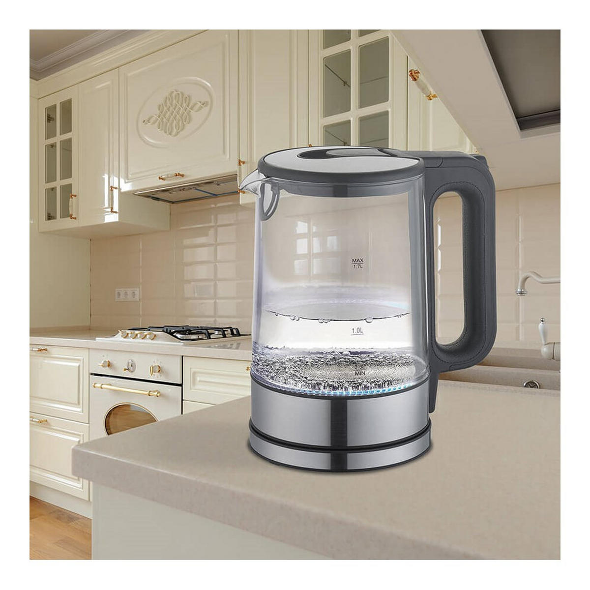 WASSERKOCHER ELEKTRISCH Silber 21/16/24.5 cm MR053BLACK - Silberfarben, Glas (16/24.5/21cm) - Maestro 