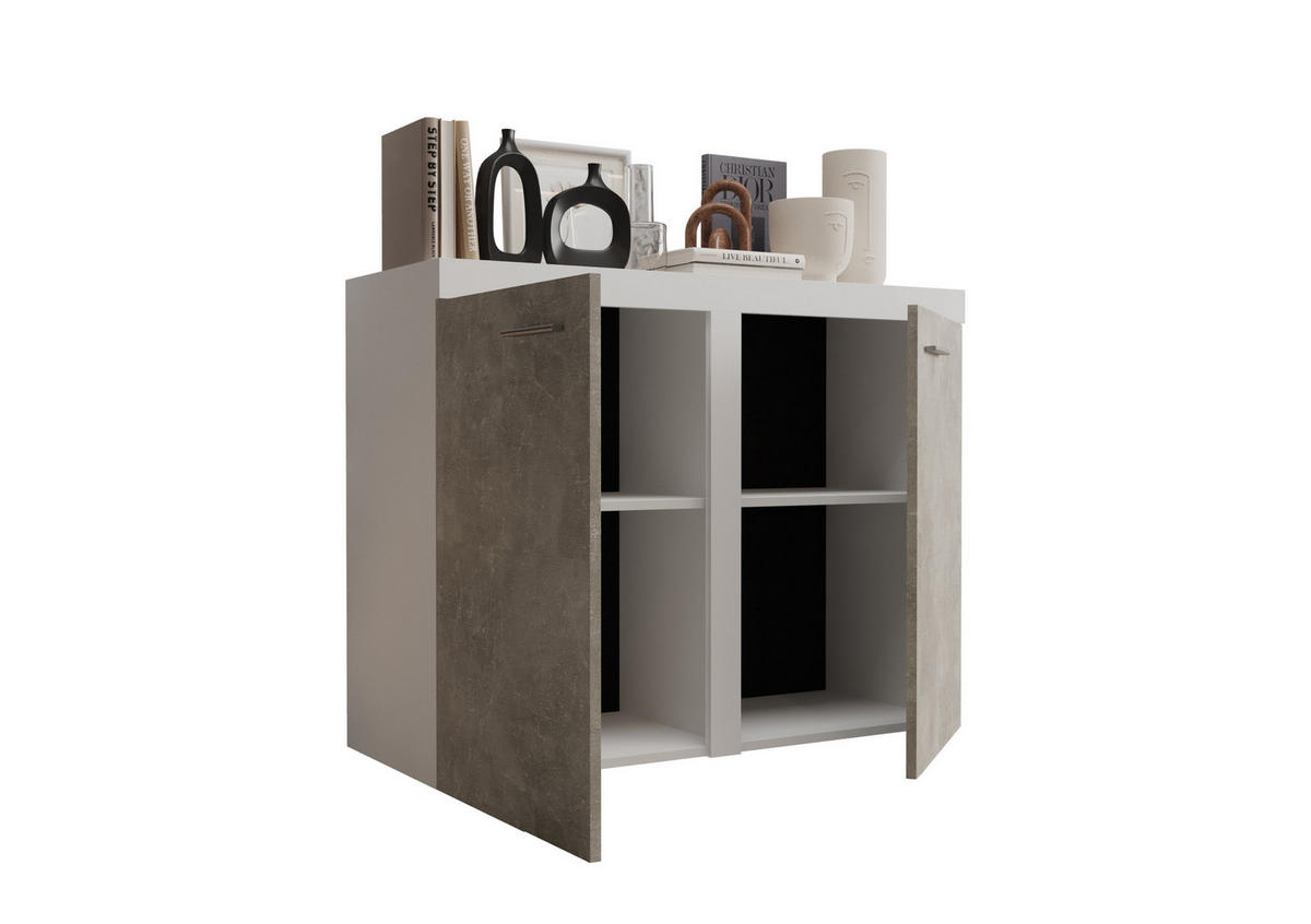 KOMMODE London LRXK 2D mit 2 Türen, Sideboard in Farbe: Weiß|Grau, Größe: 97 x 82 x 40 cm - Weiß/Grau, Holzwerkstoff (97/82/40cm) - O-Sofa