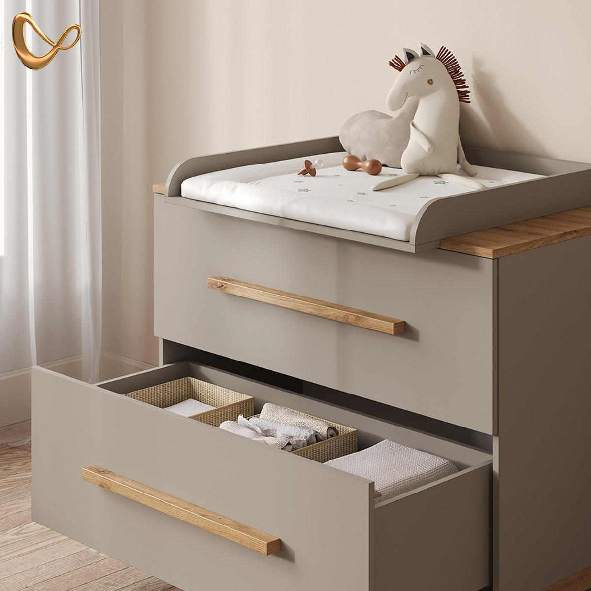 WICKELKOMMODE Mailo Cashmere/Artisan mit 2 Schubladen - Kaschmir/Eiche Artisan, Holzwerkstoff (108/98/70cm) - Livinity®