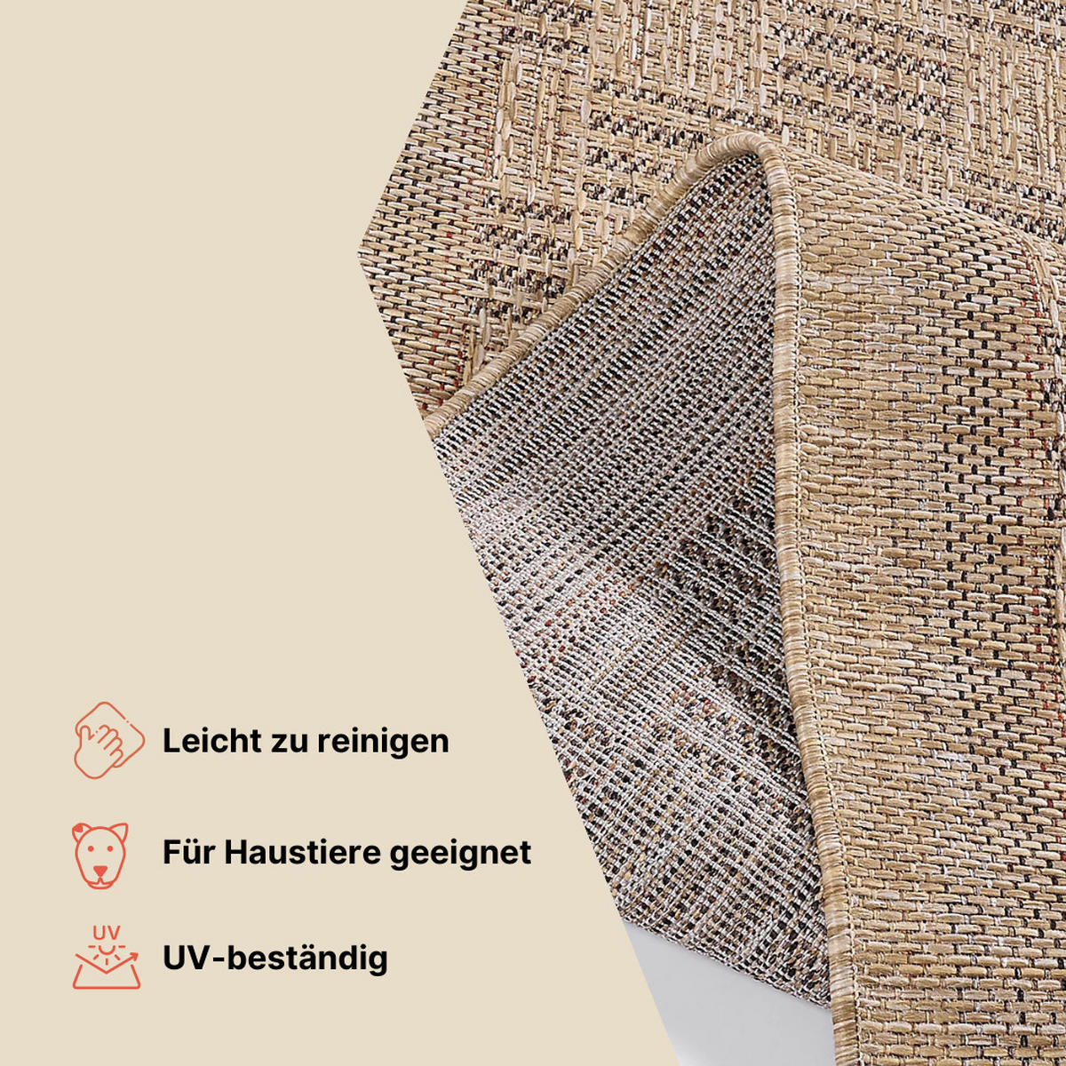 TAPISO YUCANA Braun Outdoor Teppich Flachgewebe 80/150 cm - Braun, Kunststoff (80/150cm) - Tapiso
