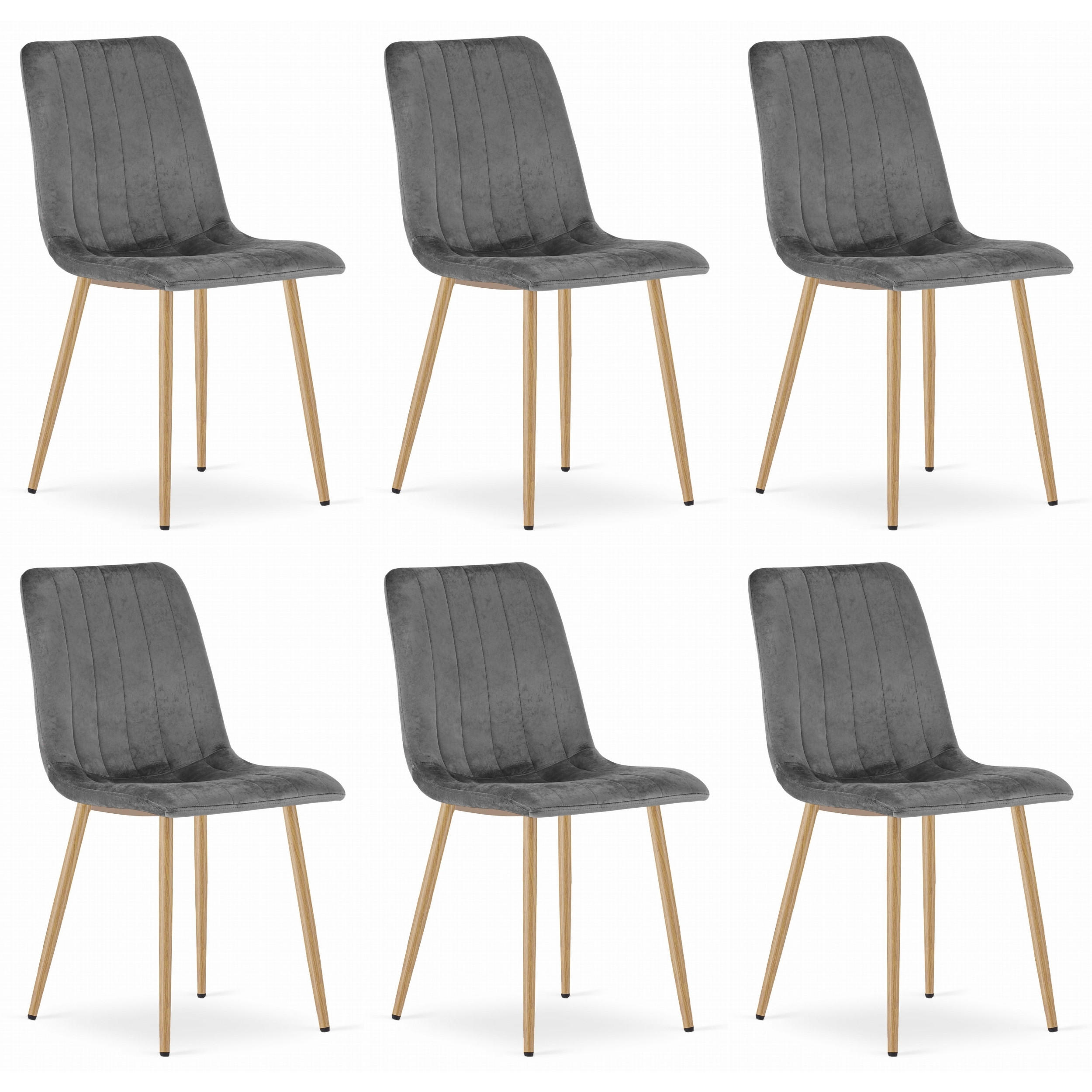 STUHL ORSARA 6-er Set, Grau, Metallbeine in Holzfarbe, mit Samtstoff gepolstert - Anthrazit, Textil/Metall (43/90/51cm) - Komodee