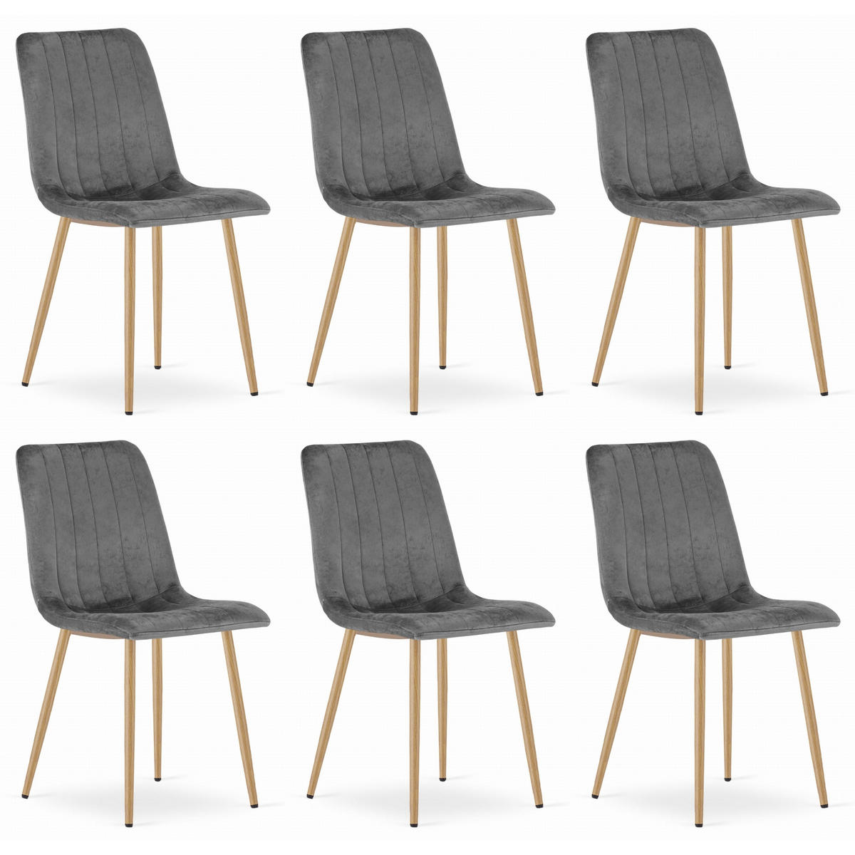 STUHL ORSARA 6-er Set, Grau, Metallbeine in Holzfarbe, mit Samtstoff gepolstert - Anthrazit, Textil/Metall (43/90/51cm) - Komodee