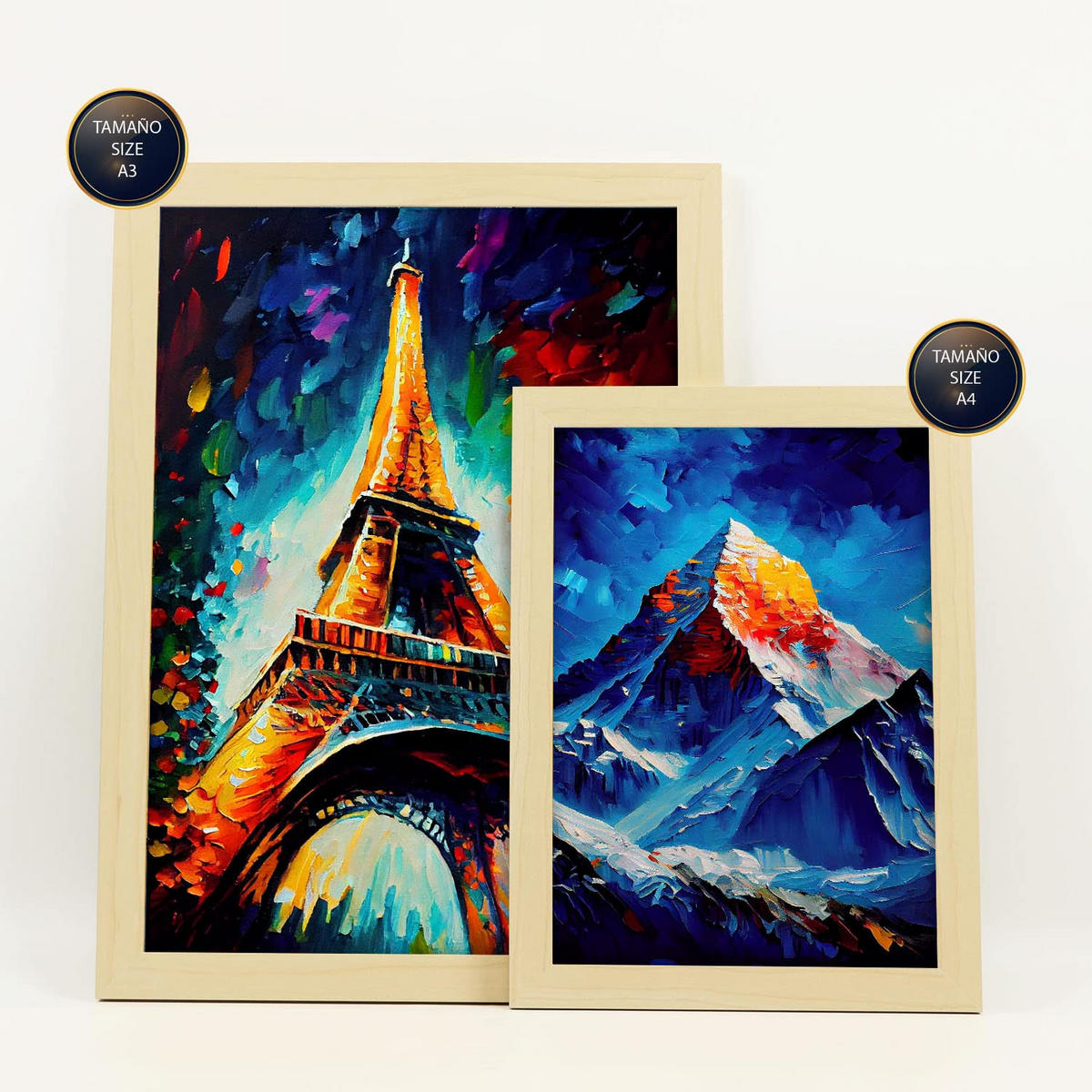 POSTER Set Mit 6 Hoch Aufragend Im Ölgemälde A3 & A4 Rahmen Aus Hellem Holz - Beige, Papier (29/3cm) - Nacnic