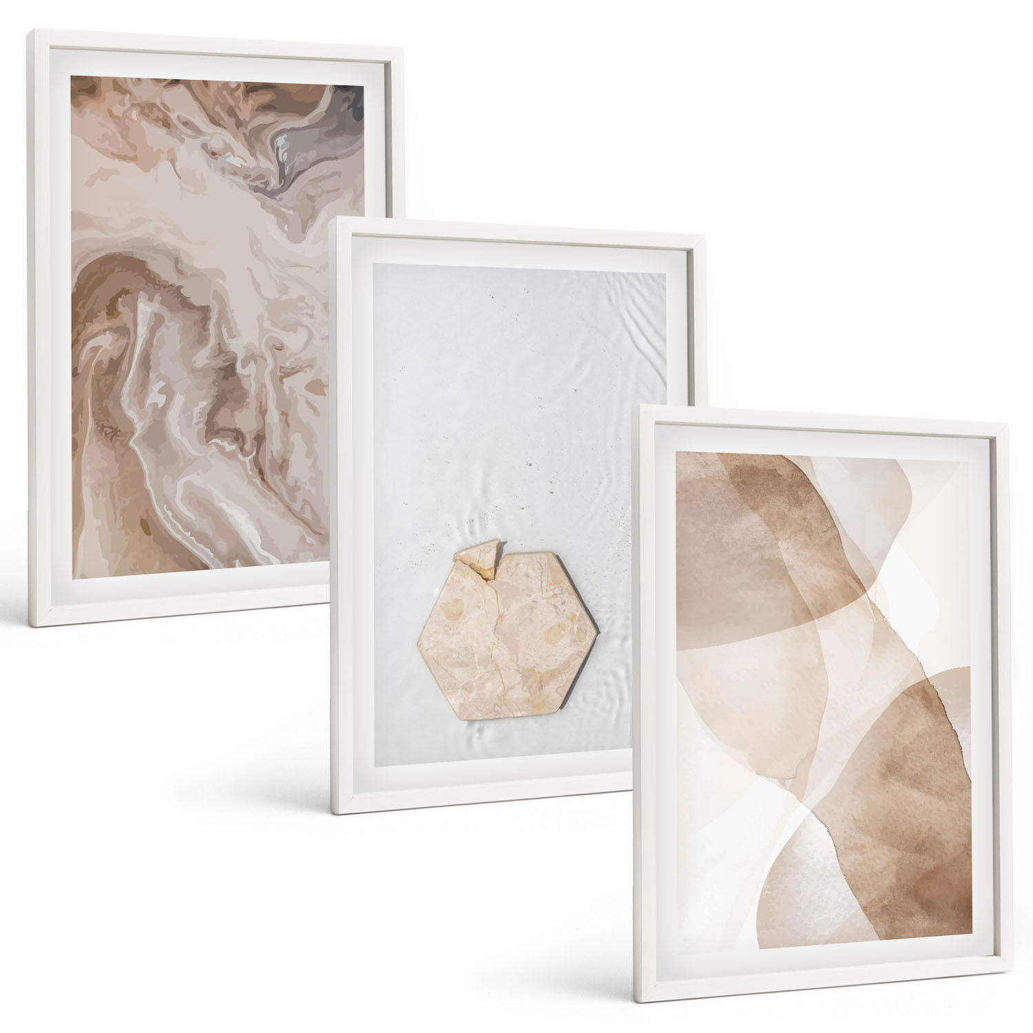 BILDER SET 3er Set - 40x60 cm Weißer Rahmen - Designerabstraktion der Natur - Weiß, Kunststoff (40/60cm) - TULUP
