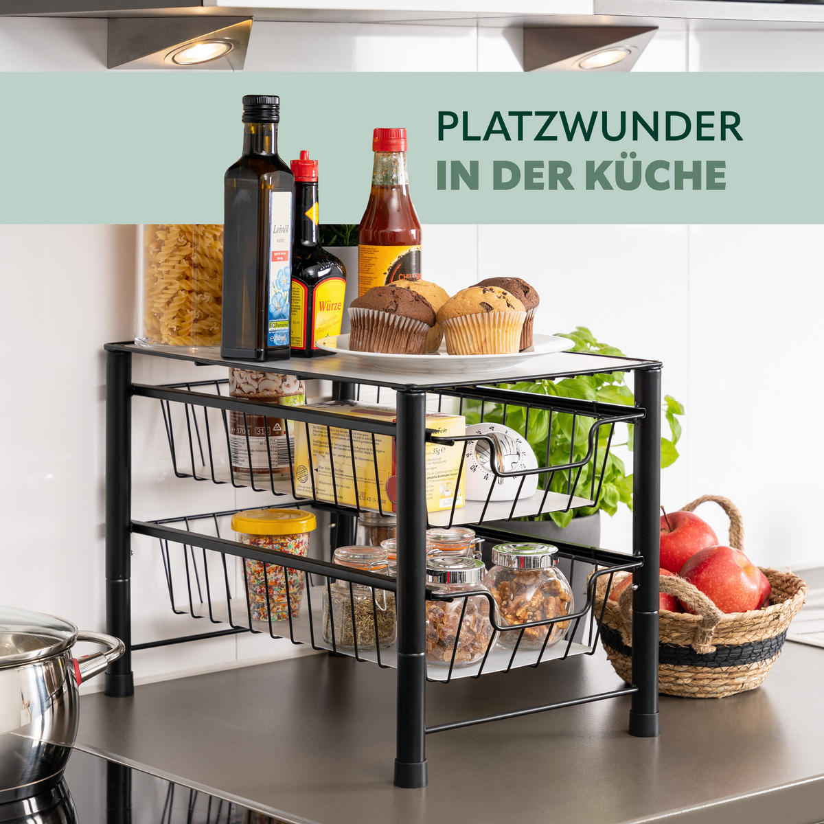 SCHUBLADENREGAL, schwarz, Metall, Kunststoff - Schwarz, Metall (27.5/31/42.5cm) - bremermann