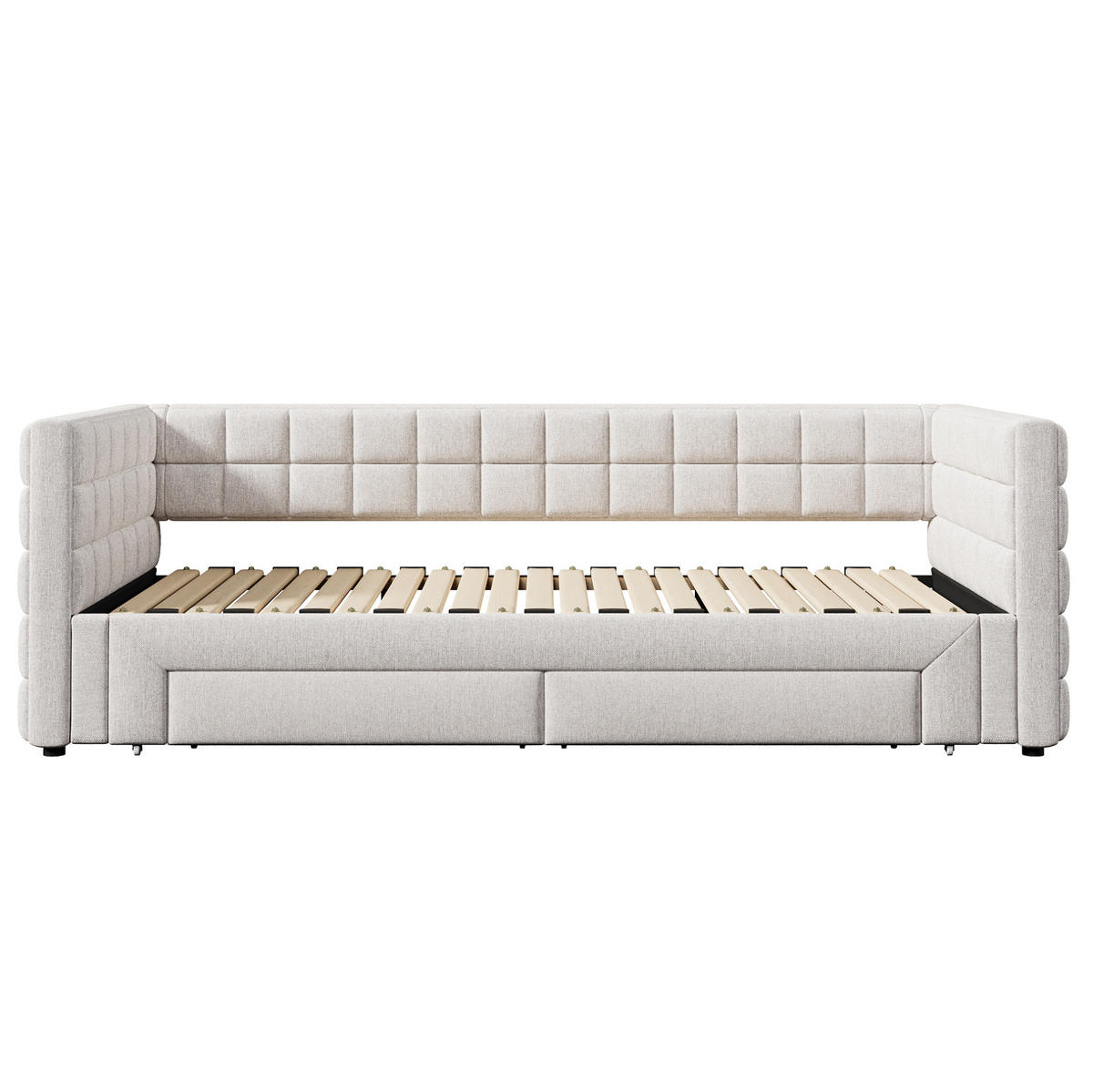 AUSZIEHBETT 90/180x200 cm aus Samt mit 2 Schubladen in Beige - Beige, Textil (90/200cm) - Flora Grace