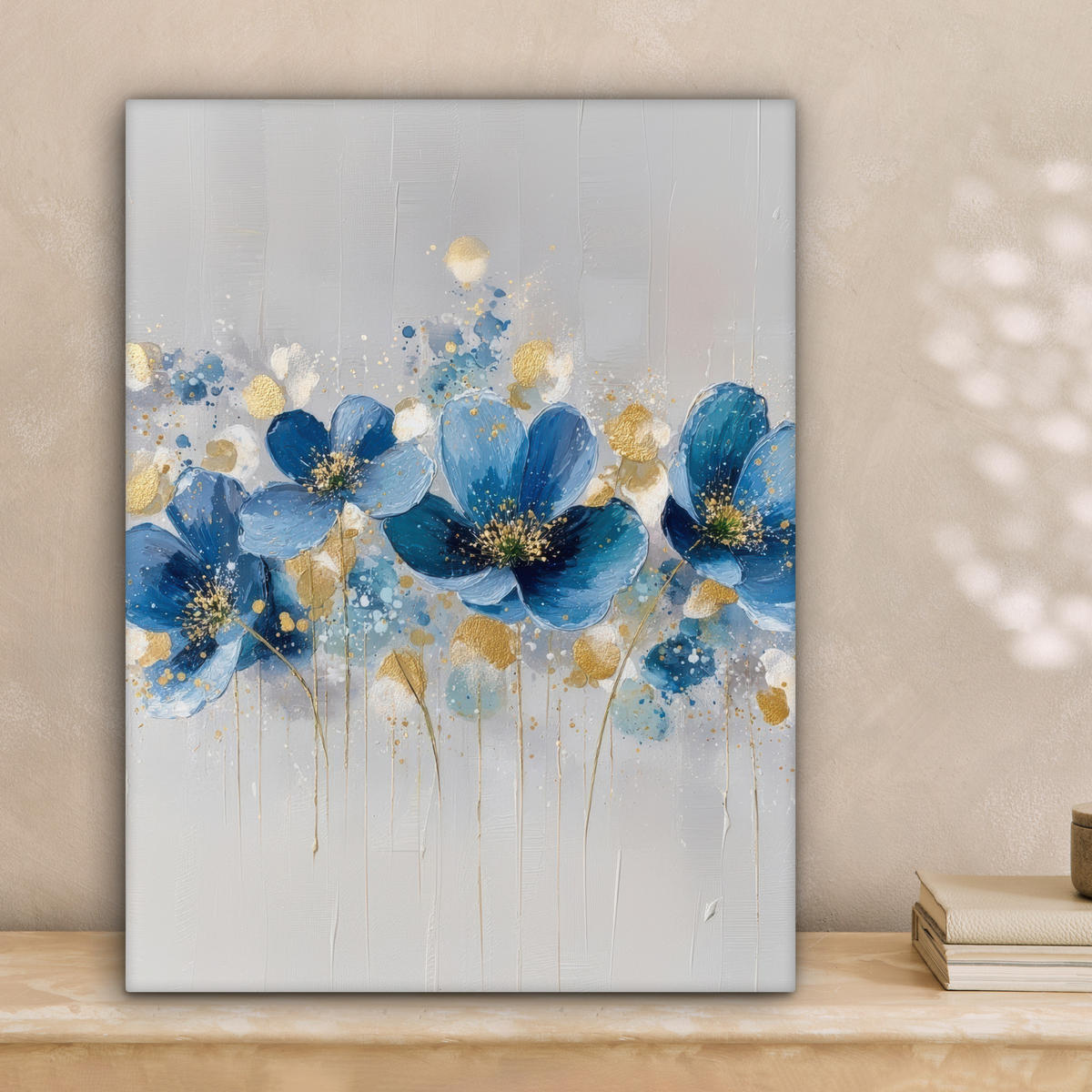 LEINWANDBILD Blumen - Blau - Abstrakt Room Decor 30x40 cm - Hellgrau, Textil (30/40cm) - MuchoWow