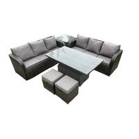 GARTENTISCHGRUPPE Polyrattan 8-Sitzer - Dunkelgrau/Grau, Glas/Kunststoff - Fimous