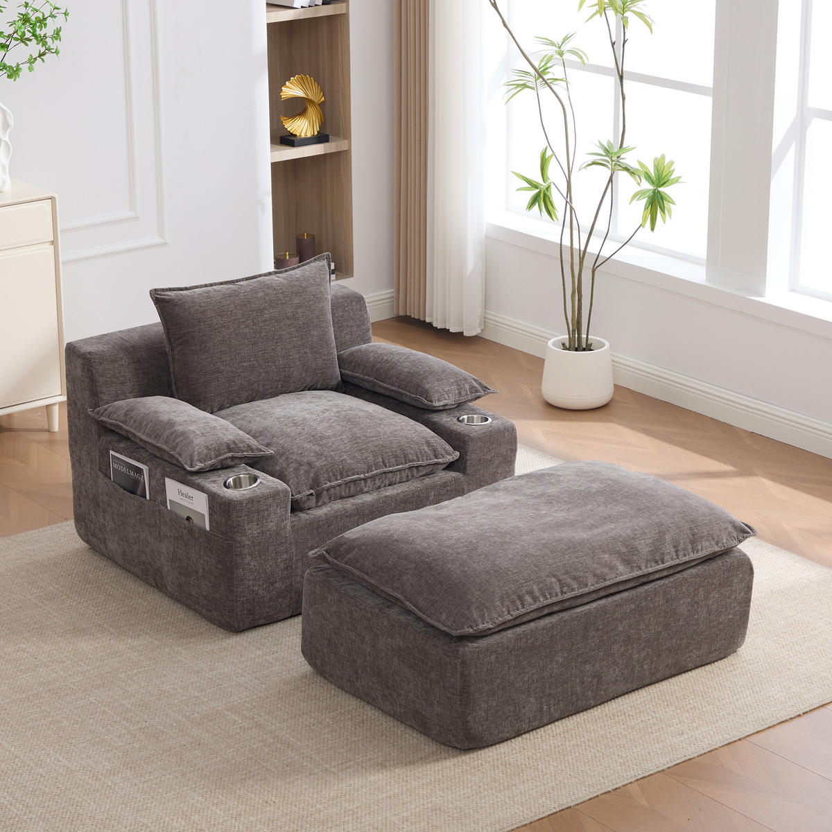 SESSEL DE-35157 mit 4 Kissen Grau - Grau, Textil (93/81/113cm) - ComfortXL