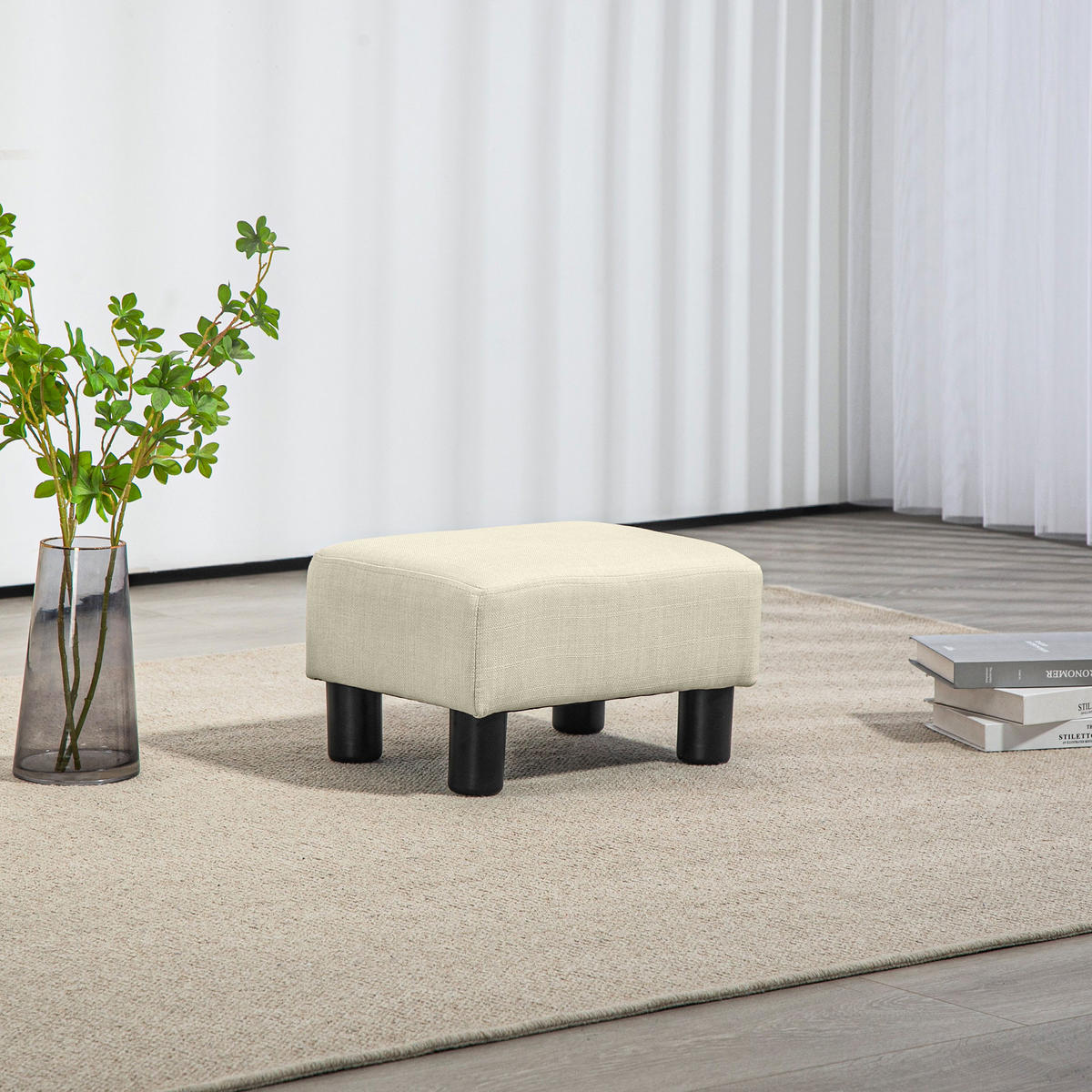 POUF DE-16425 gepolstert mit Leinenbezug Beige - Beige, Textil (30/24/40cm) - ComfortXL