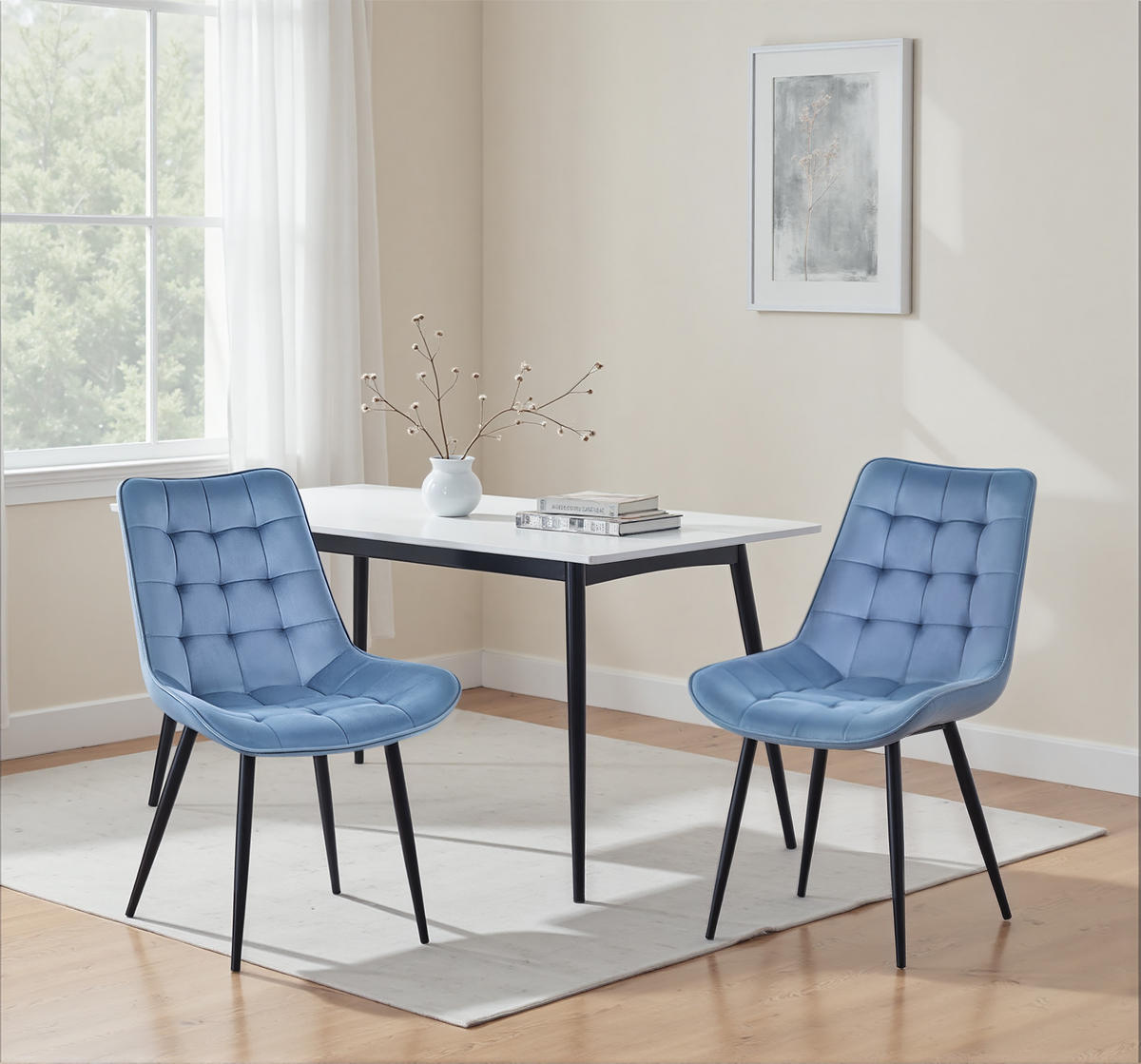 STUHL-SET 2 Stück aus Samt in Modernem Stil-YZ2 - Blau, Textil (53/88/62.5cm) - HOMAVO