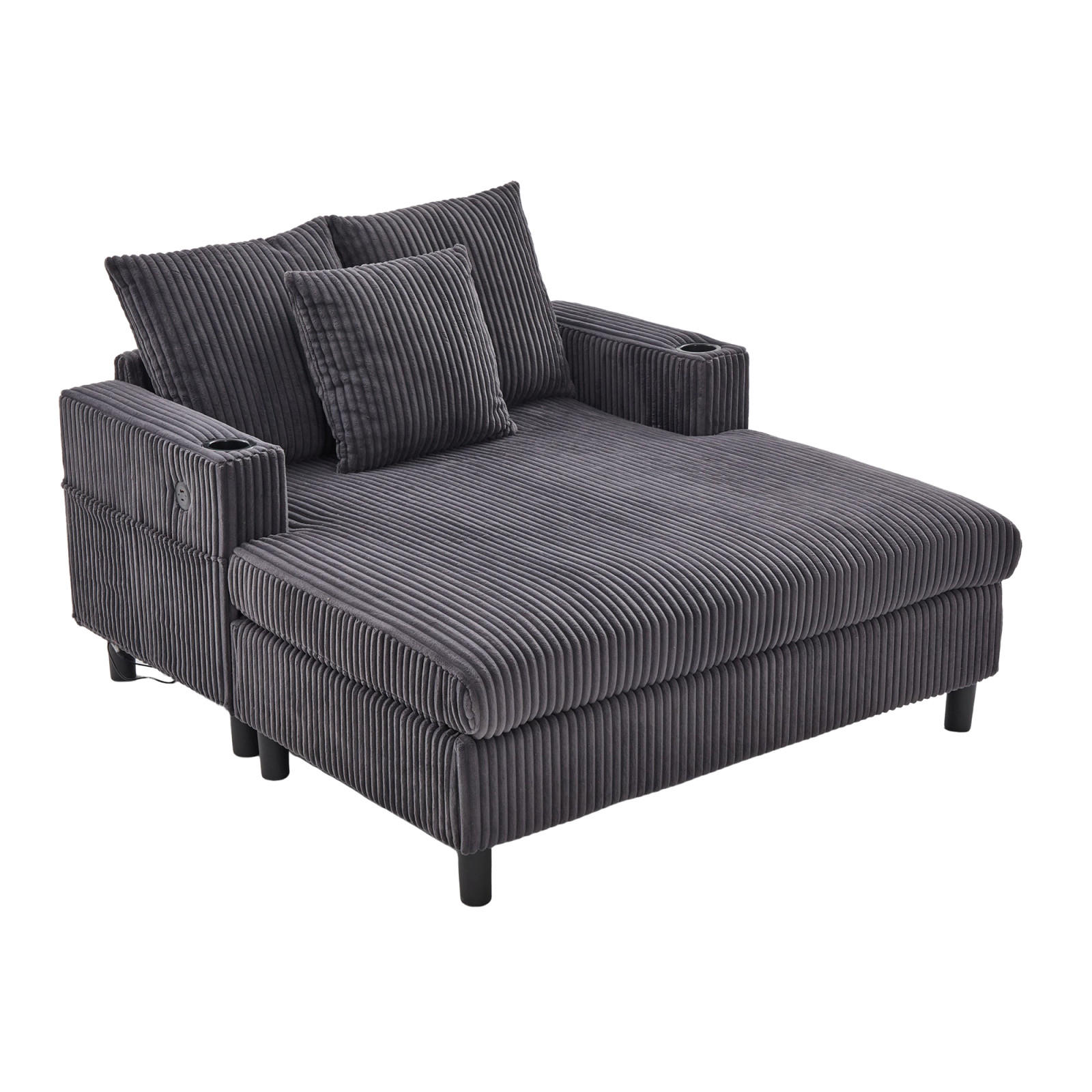 SCHLAFSOFA,SCHLAFCOUCH Grau, Cordbezug mit Beleuchtung&USB und Getränkehalter - Grau, Textil (142/85/128cm) - PARAFTA HOME