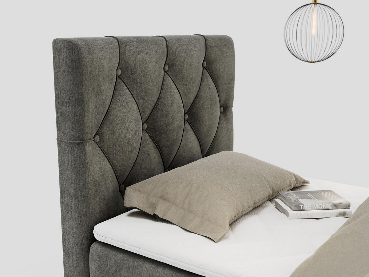 BOXBETT ALDA 90/200 Dunkelgrau Velvet - H3 - Links Seite - Dunkelgrau, Holz/Textil (90/200cm) - MKS