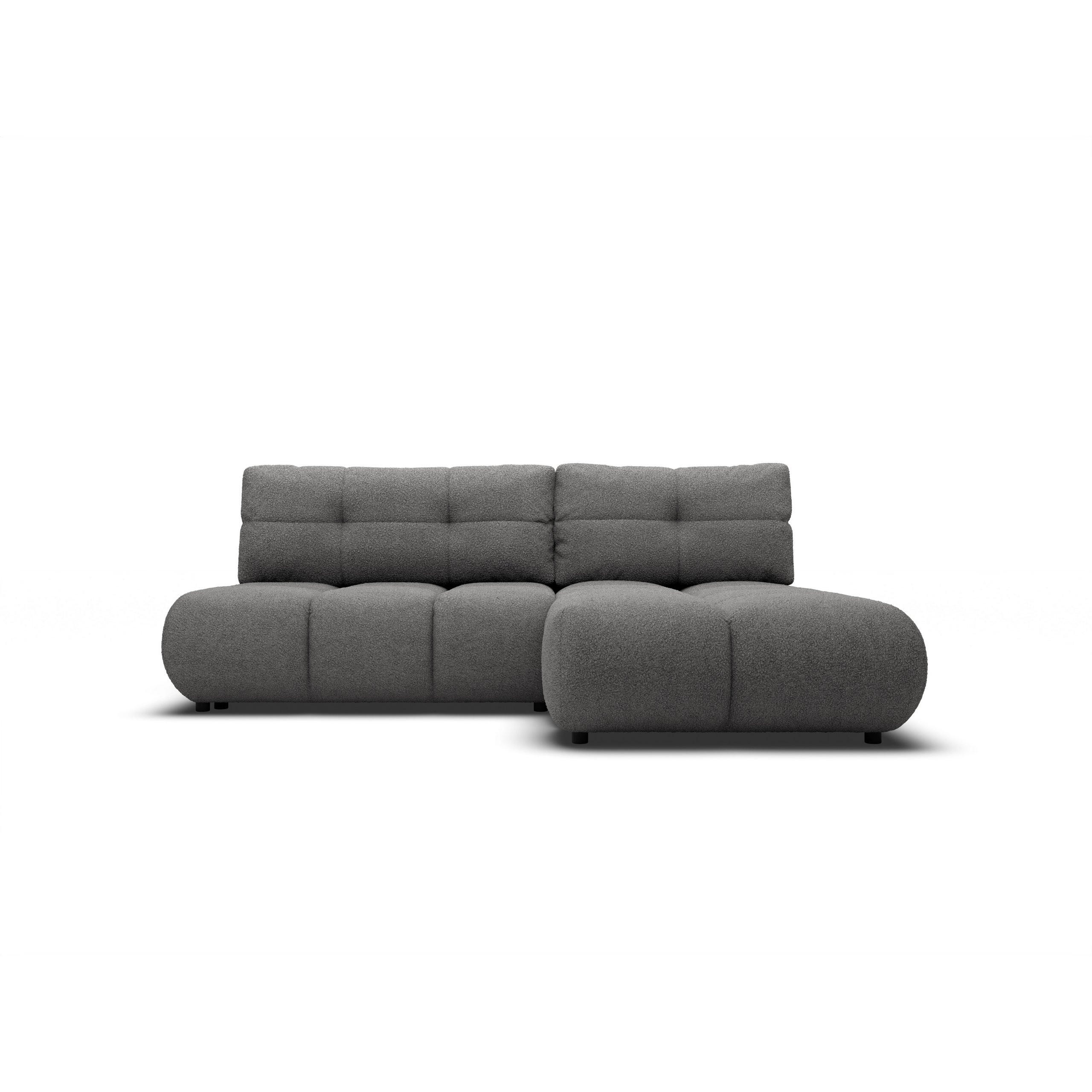ECKSOFA CORSO R-S Grau Boucle-Stoff mit Schlaffunktion - Dunkelgrau, Holz (230/177cm) - MASSENO