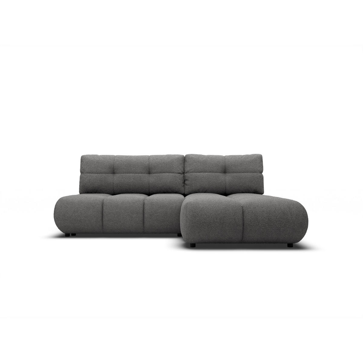 ECKSOFA CORSO R-S Grau Boucle-Stoff mit Schlaffunktion - Dunkelgrau, Holz (230/177cm) - MASSENO