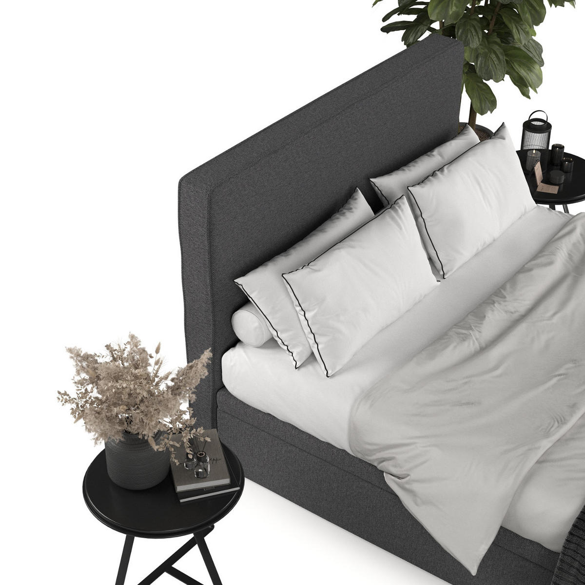 POLSTERBETT Hush mit Stauraum 140/200 cm Anthrazit im Megan Stoff - Anthrazit/Schwarz, Holz/Holzwerkstoff (140/200cm) - AltaBeds