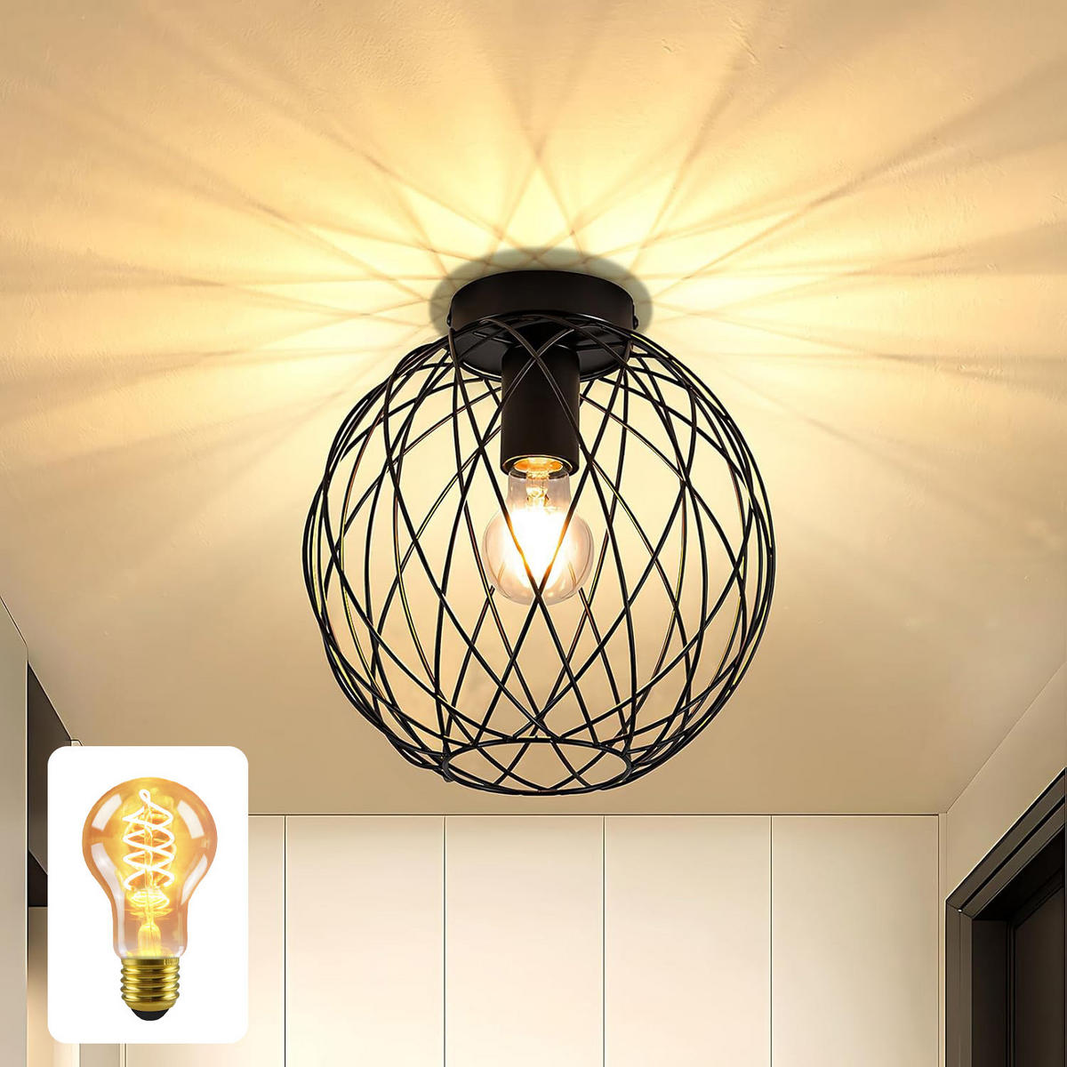 DECKENLEUCHTE Funkelh 20/19/20 cm - Schwarz, Metall (20/20/19cm) - ZMH