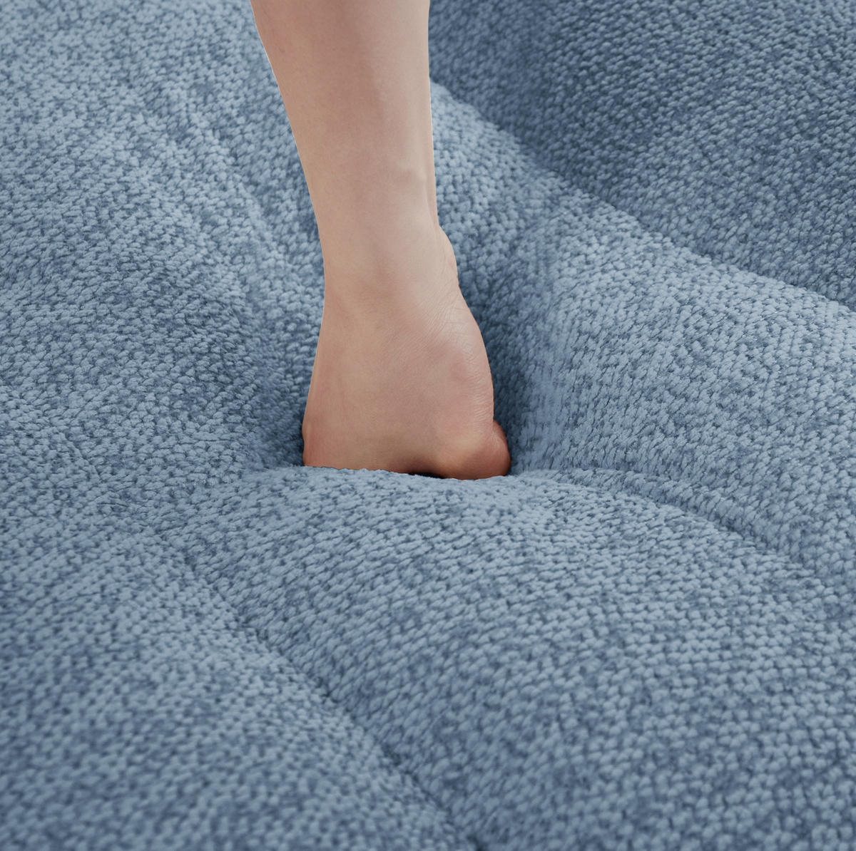 ECKSOFA 366/165/79 cm Blau aus granulierter Fleece mit Ottoman und modularem 4-Sitzer-Design - Blau, Textil (165/366cm) - OKWISH