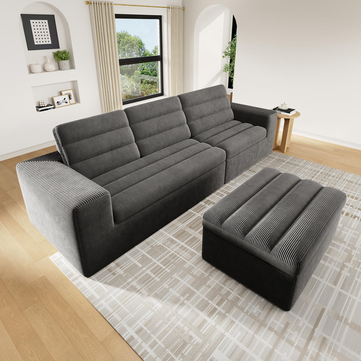ECKSOFA 253/161/89 cm Dunkelgrau mit 1 Fußhocker - Dunkelgrau, Textil (253/161cm) - Oxeza