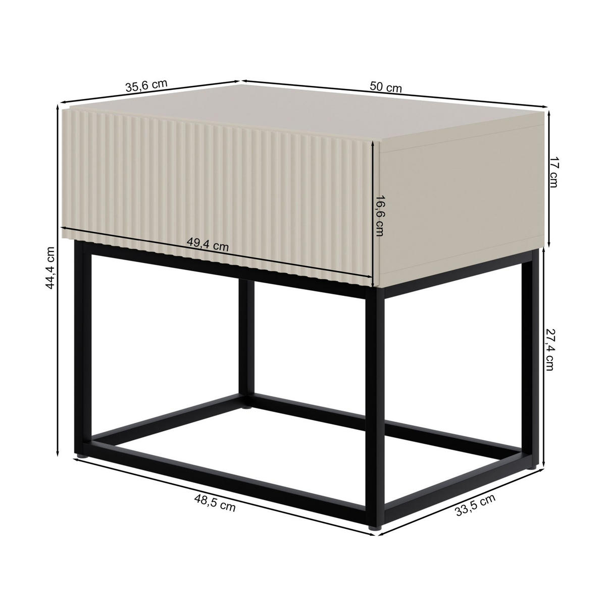 NACHTSCHRANK Veldio Schwarz mit schwarzen Beinen 50 cm - Schwarz, Holzwerkstoff/Metall (50/44/35.6cm) - Selsey