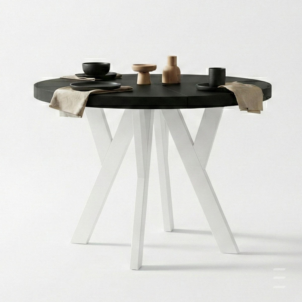 ESSTISCH Runder Ausziehbarer PERO 120/220, Schwarz / Weiß - Schwarz/Weiß, Holz (220/120/77cm) - Dekori_Interiors