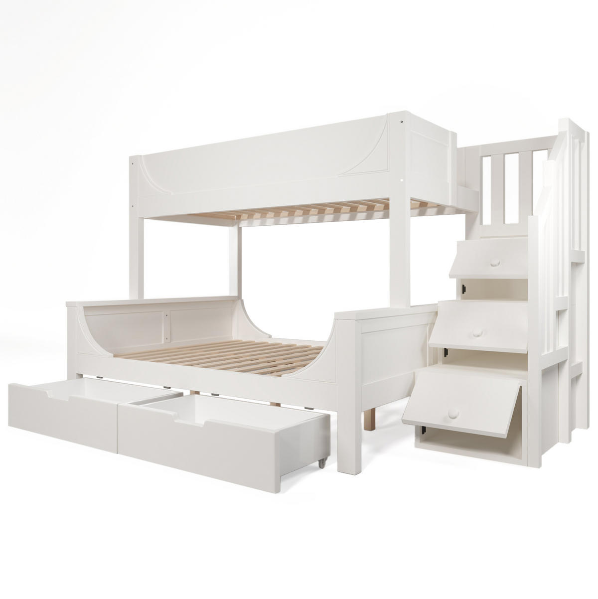 ETAGENBETT mit Stauraum, Weiß, 90 / 140/200 cm, ohne Matratze - Weiß, Holz (140/200cm) - MIVRAY