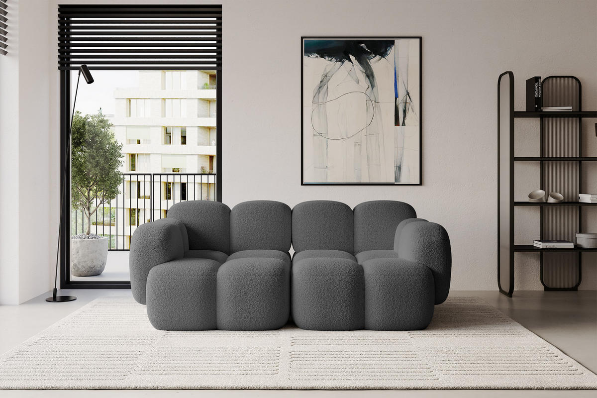 2-SITZER modulares Sofa Miko-S1 214x118x75 cm Grau Bouclé - Chromfarben/Schwarz, Holzwerkstoff/Kunststoff (214/75/118cm) - ALTDECOR