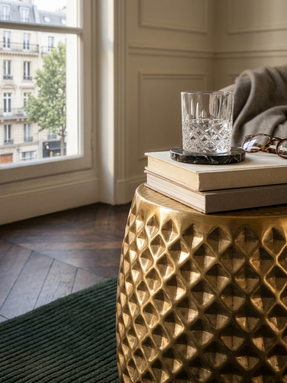 BEISTELLTISCH Aluminium Hammerschlag Rund Kratzfrei ENNS, Gold 32x32x42 cm - Goldfarben, Metall (32/32/42cm) - KADIMA DESIGN