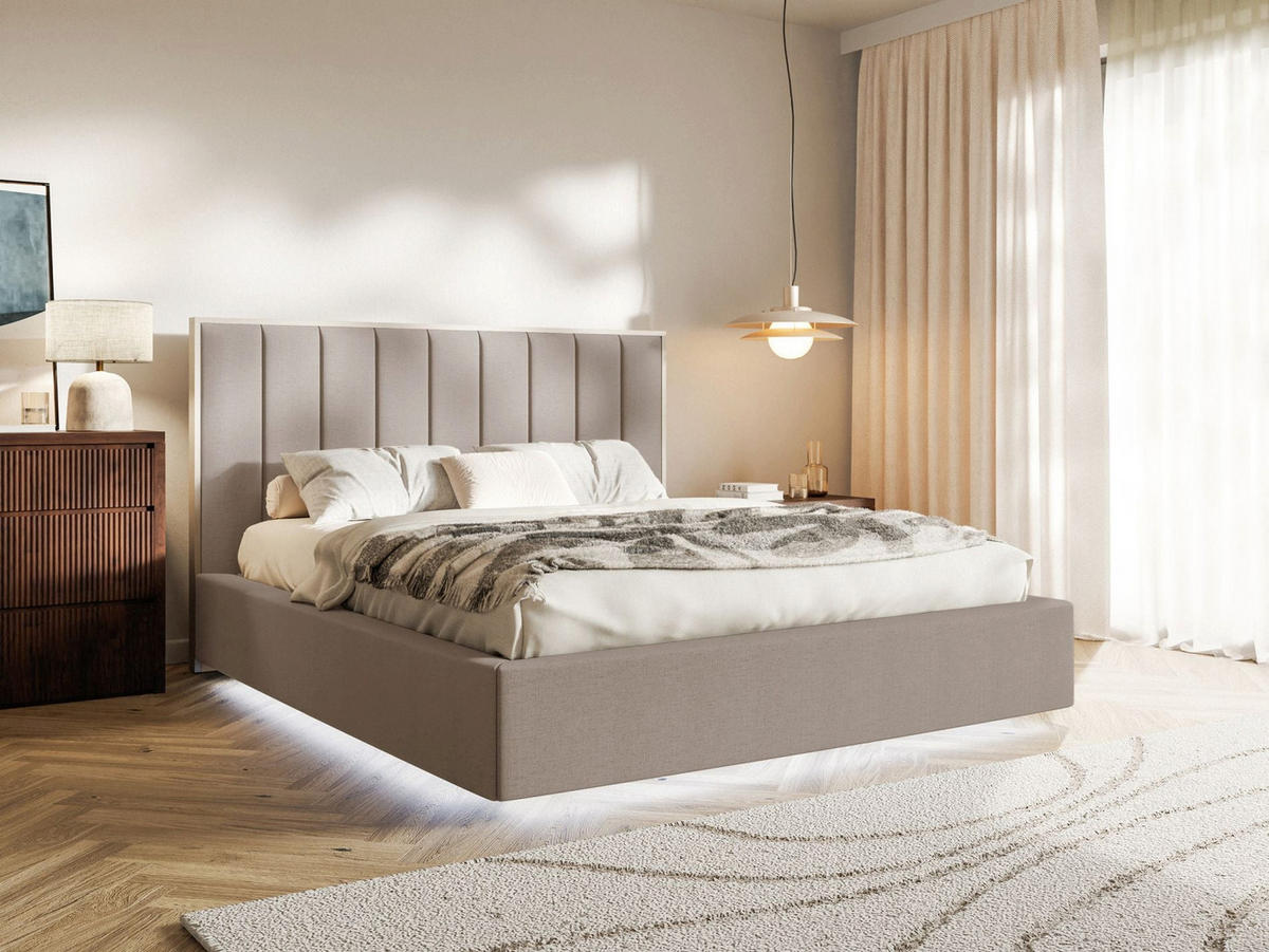 POLSTERBETT Togents Braun mit Chenillebezug, Bettkasten und LED, 180x200 cm - Braun, Textil (180/200cm) - Selsey