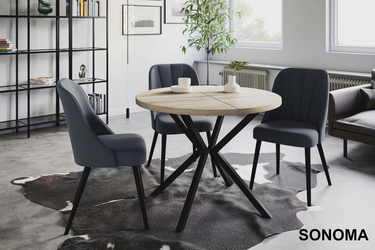 ESSZIMMERTISCH LOFT LITEN, ausziehbarer Tisch 100 cm/180 cm, Farbe: Beige, mit Metallbeinen in Farbe Schwarz - Schwarz/Sonoma Eiche, Holzwerkstoff (100/100/76cm) - Alpi-Möbel