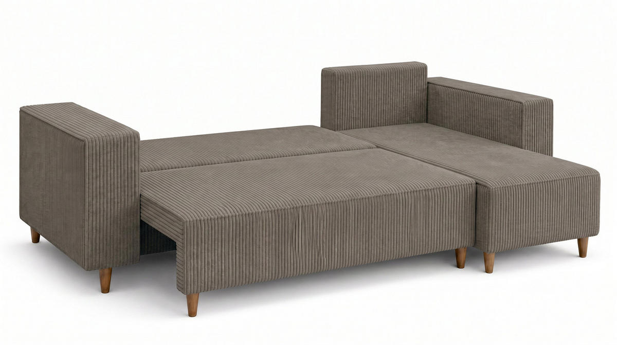 ECKSOFA mit Schlaffunktion und Bettkasten Rio, Ecksofa Cordstoff Dunkelgrau, Ottomane Universal, 249x142 cm - Dunkelgrau, Textil (249/142cm) - Marpur